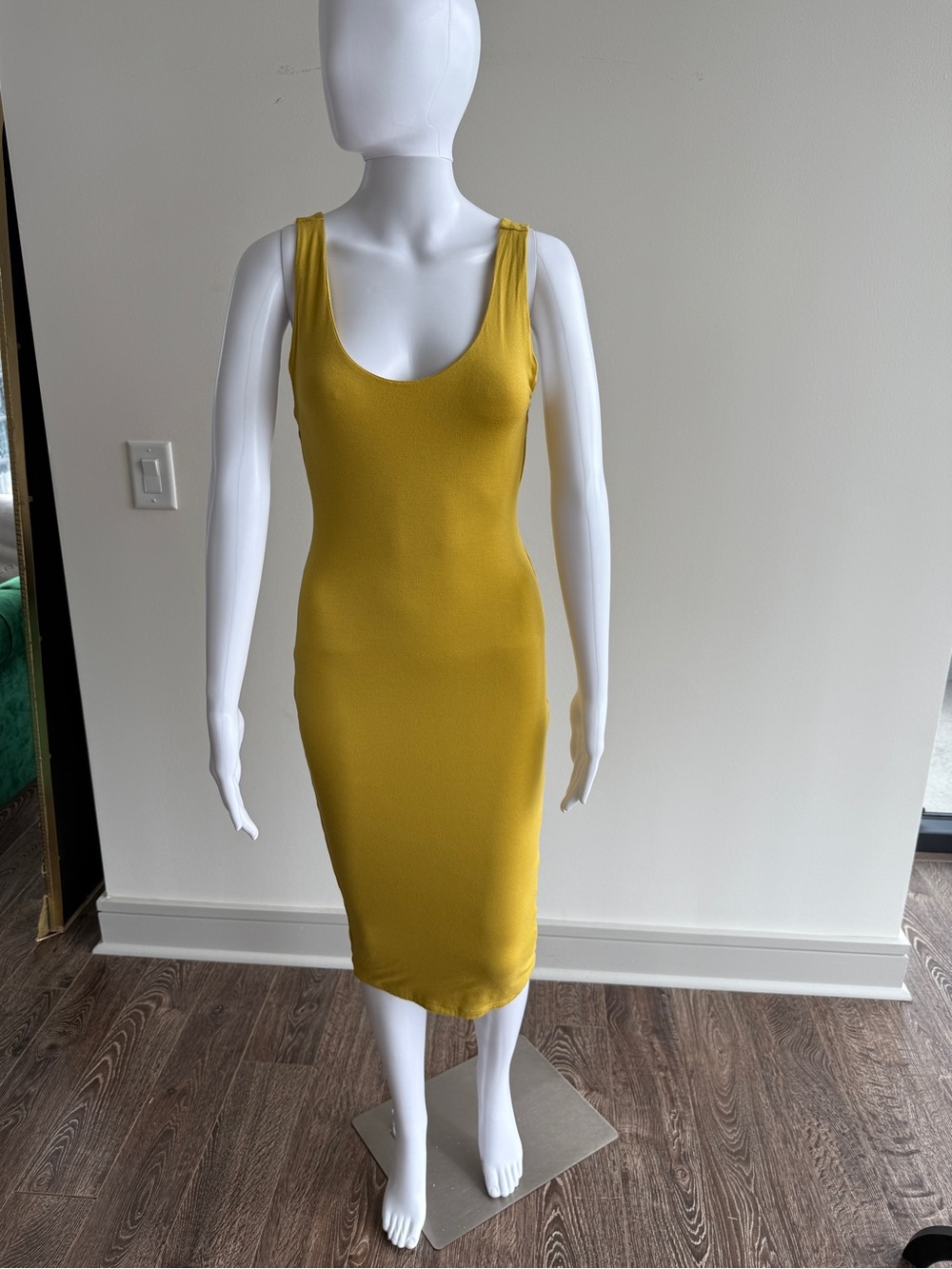 JLUXLABEL Mustard Yellow Scoop Neck Midi Dress